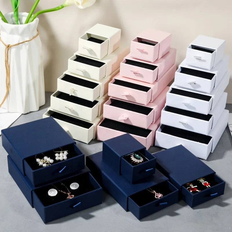 Wholesale Cardboard Paper Jewelry Packaging Gift Boxes Custom Drawer Slider Box Holder With logo Ring Earring Necklace Display