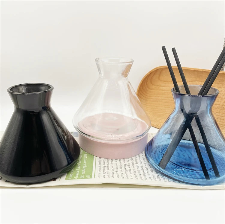 200ml Conical Horn Flameless Colorful Reed Diffuser Glass Stick Aromatherapy Bottle