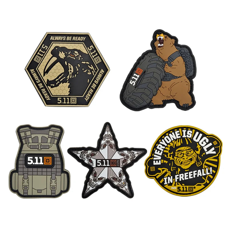 Various Styles 3D PVC Rubber 511 With Hook Badge  Sports Fitness Patch Costume Decoration