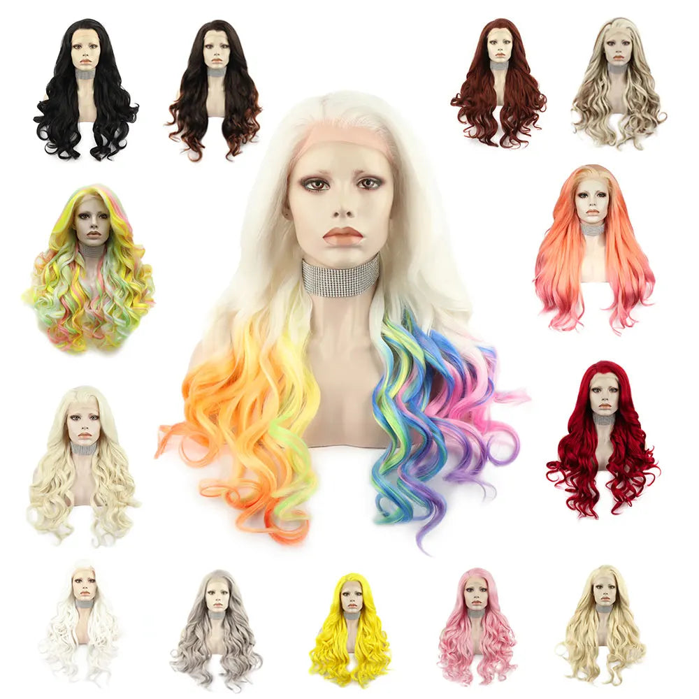 Multi-color Highlight Cosplay Colored Futura Fiber Lace Front Wig Drag Queen Heat Resistant Synthetic Hair Wig