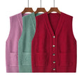 New Arrival V-neck with Pocket Cable Technique Solid Color Vest Cardigan Waistcoat for Women's Sweater