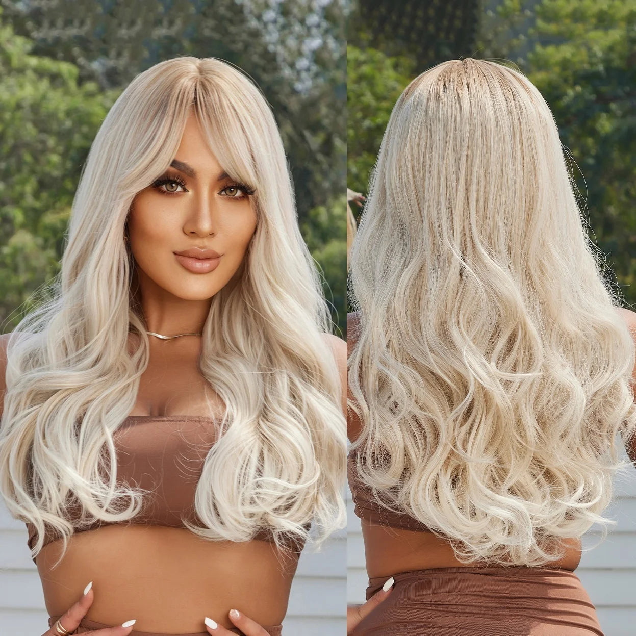 Curly Hair Big Wave Women's Wig Gradient Perky White with Bangs Artificial Hair Rose Web Matte Synthetic Fiber Wig