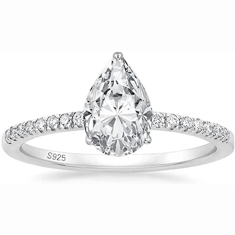 OAHLAN 2CT 925 Sterling Silver Rings Pear Cut Cubic Zirconia CZ Teardrop Engagement Wedding Bands Women Fashion Jewelry