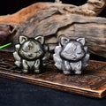 Natural Gold Obsidian Nine-Tailed Fox Figurine Small Silver Obsidian Raw Stone Carved Home Living Room Desk Decoration