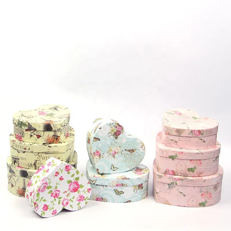 Three-piece Heart-shaped Fashion Pastoral Gift Box Cardboard Gift Packaging Handmade Gift Packing Package Box Grey Board Accept