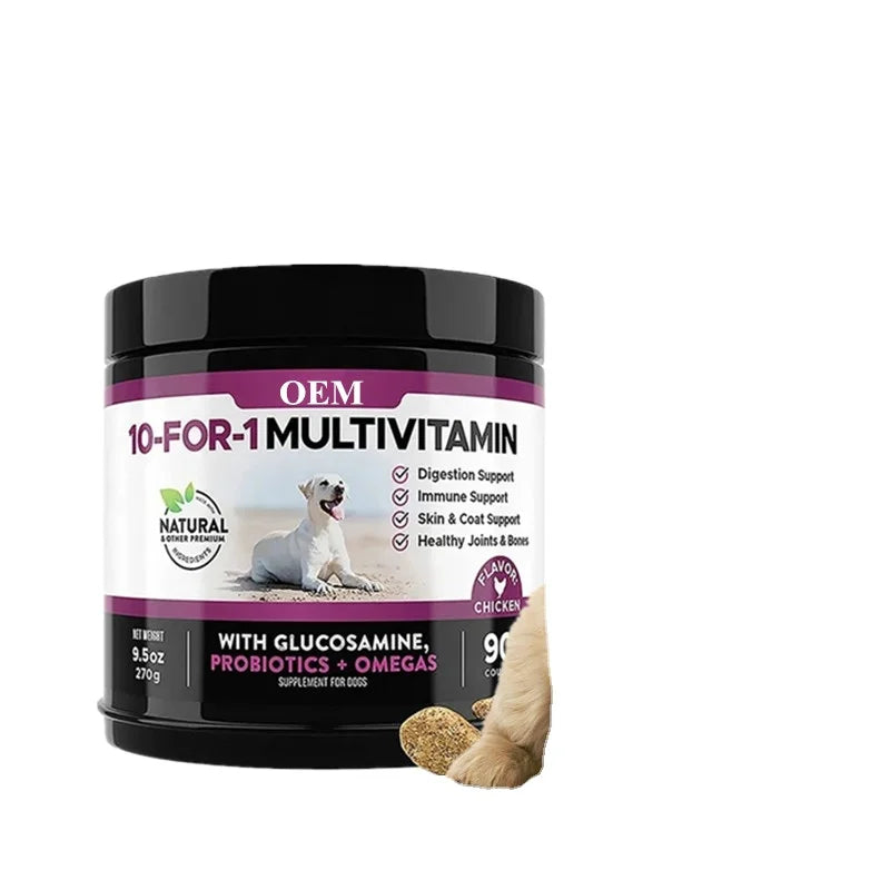 OEM/ODM/OBM 10 in 1 Daily Multivitamin Dog Chews With Glucosamine Probiotics and Omega Fish Oil for Pets