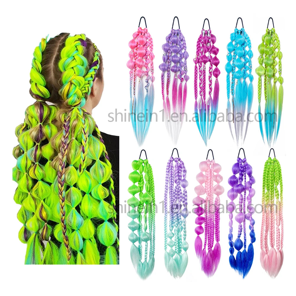 Wholesale 24 Inch Festival Rave Mermaid Pre Stretched Easy Colored Braiding Hair Crochet Braids Bubble Ponytail Extension