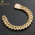 Fashion Hip Hop Jewelry Mens 14mm Gold Plated Brass AAAAA Baguette CZ Diamond Iced Out Cuban Link Bracelet