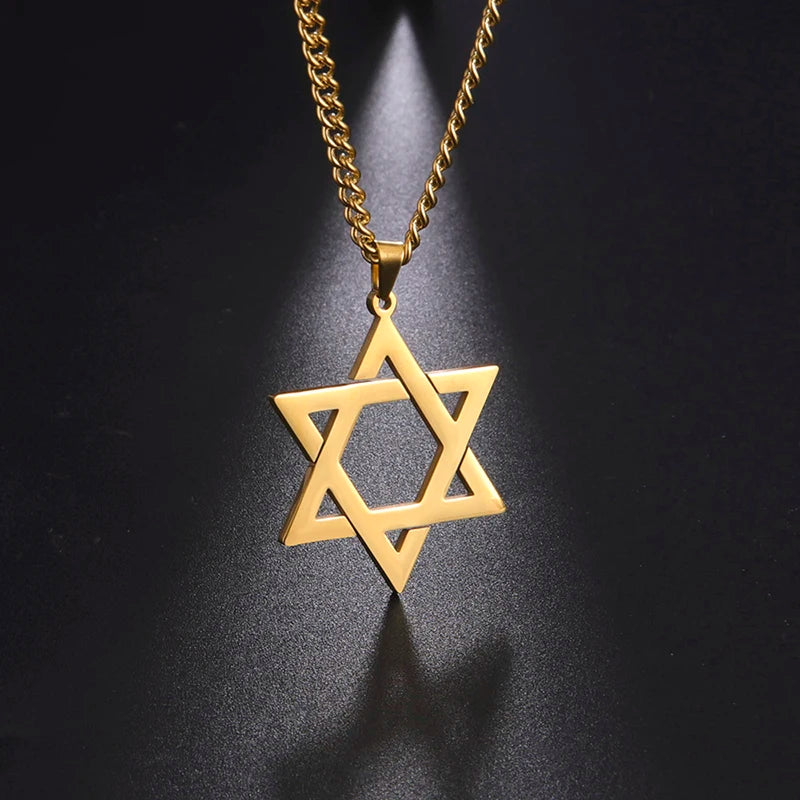 Vintage New Simple Judaism Star of David Pendants Necklace Stainless Steel Gold Plated Jewish Jewelry Gift for Women Men