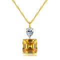 CZCITY New Design Silver Rope Chain Necklace Square Yellow Crystal Gemstone Pendant Women Chain Necklace