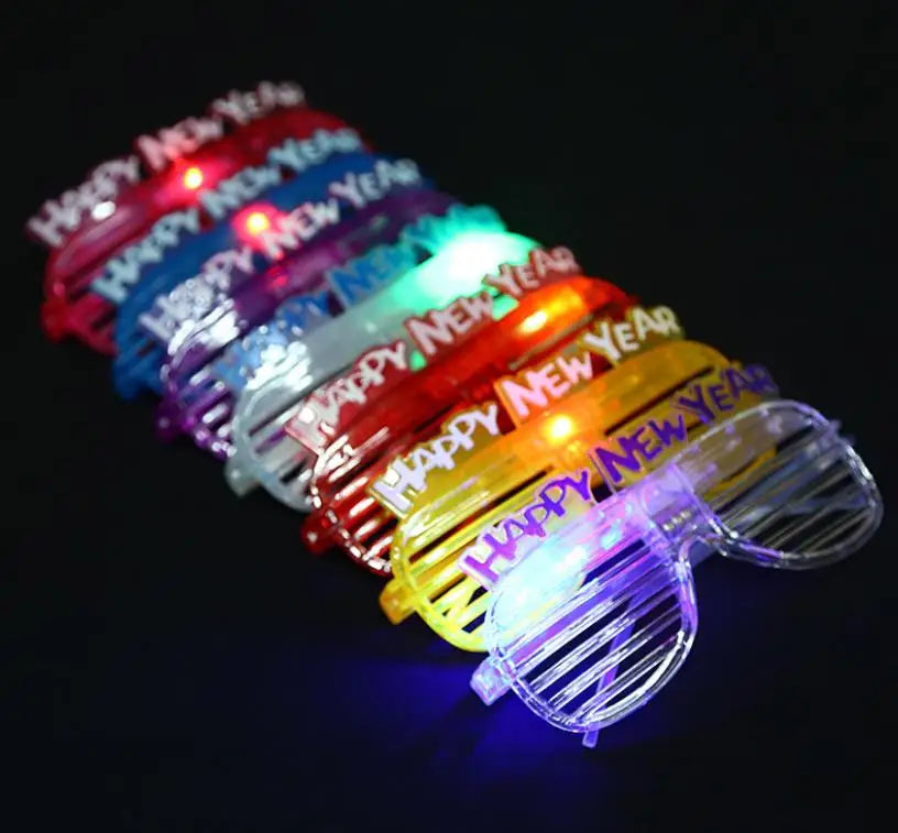 Light up Happy New Years Shutter Glasses Party Fun Photo Props Glowing LED Shades Eyeglasses Battery Include