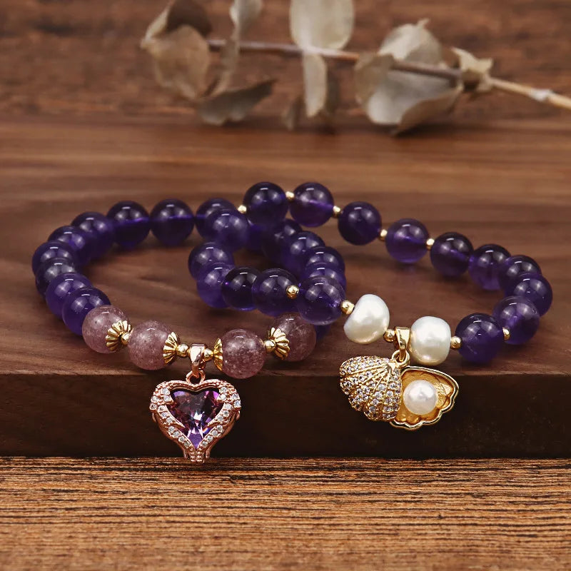 New Design Elegant Amethyst Pearl Shell  Crystal Amethyst Beads Peanut Pearl Pendant