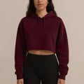 Custom Logo Women's Terry Pure Cotton Winter Baggy Solid Color Cropped Hoodie Boxy Fit Raw Hem Full Sleeve Drawstring Pullover