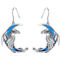 Wholesale Price Fashion Vintage Unique 925 Sterling Silver Blue Enamel Dragon Moon Drop Earrings