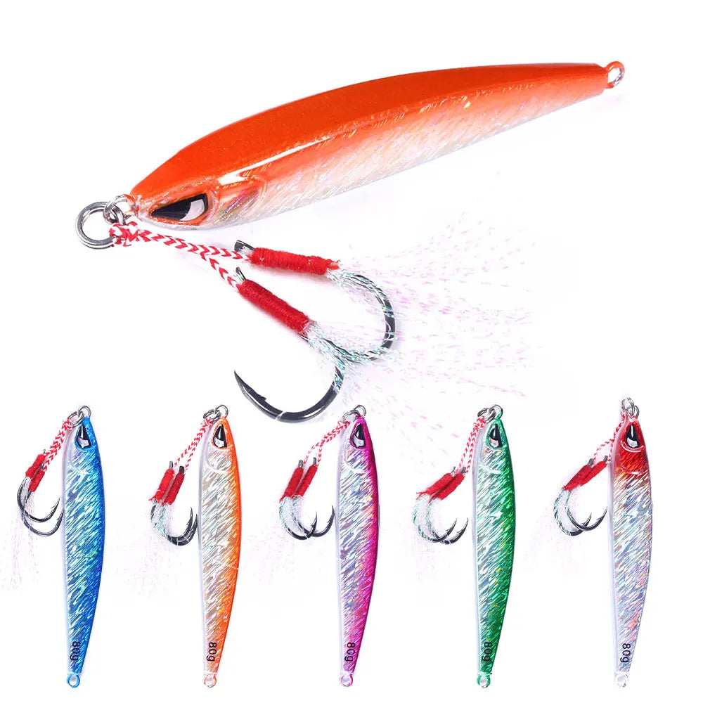 Wholesale LB039 8.7cm 80g Artificial Hard Metal Jig Baits Sinking Lead Jigging Fishing Lures with Assist Hooks