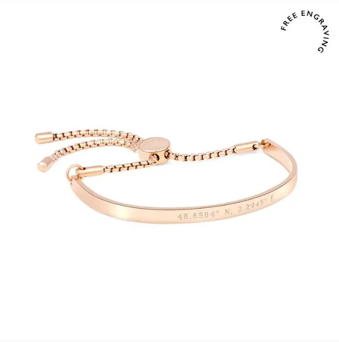 Custom Engraved 316L Stainless Steel Curved Bar Bracelet Bangle Plain Sliding Chain with Gold Finish for Gift