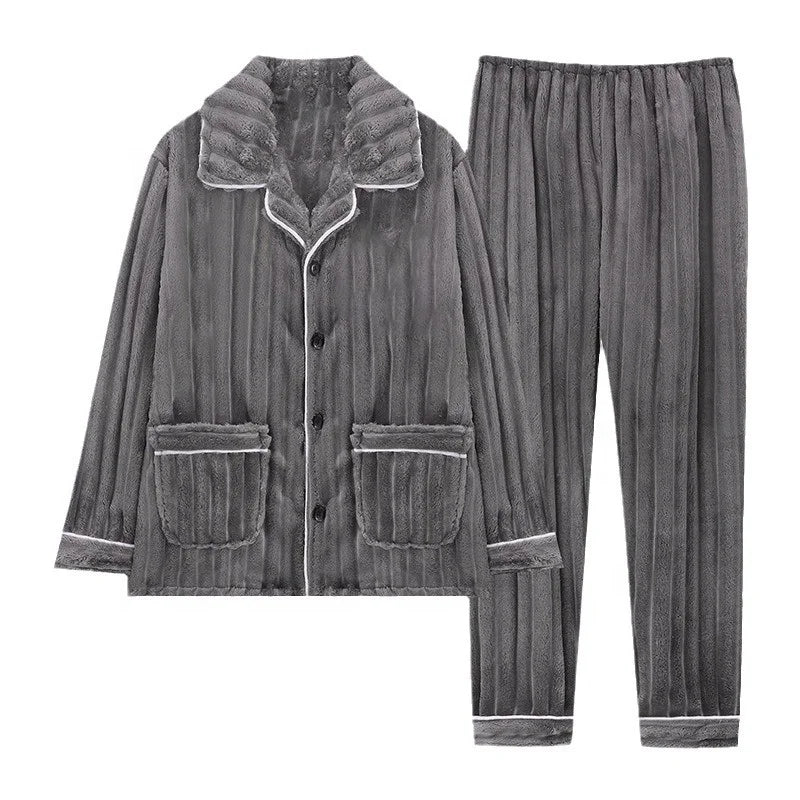 New Style 100% Polyester Coral Fleece Set for Men Sleepwear Designer Set Two-piece Men Winter Pajamas
