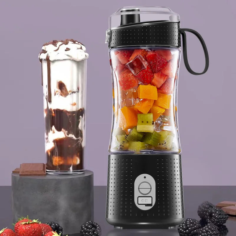 380ML Portable Mini Fruit Juicer Cup Outdoor Travel USB Rechargeable 6 Blades Handheld Smart Electric Mixer Ice Juicer Blender