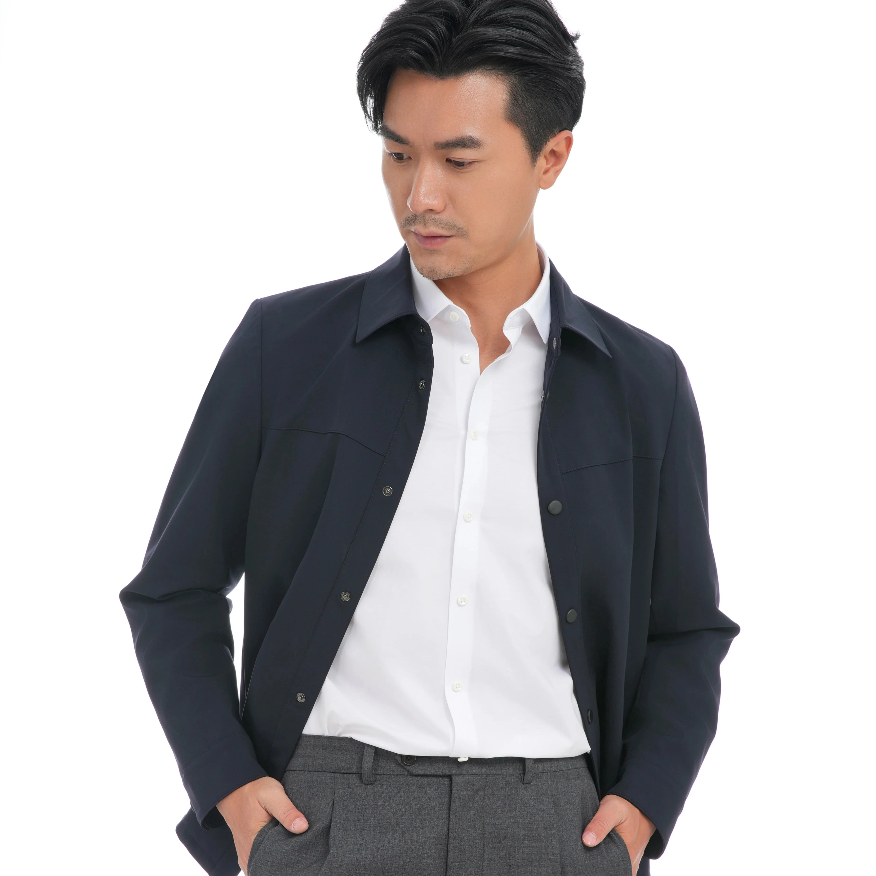2023 Bosha Custom Men's Casual Jackets and Coats Made-to-Measure Dyed Solid Pattern Spring Season With Buttons ODM Supply