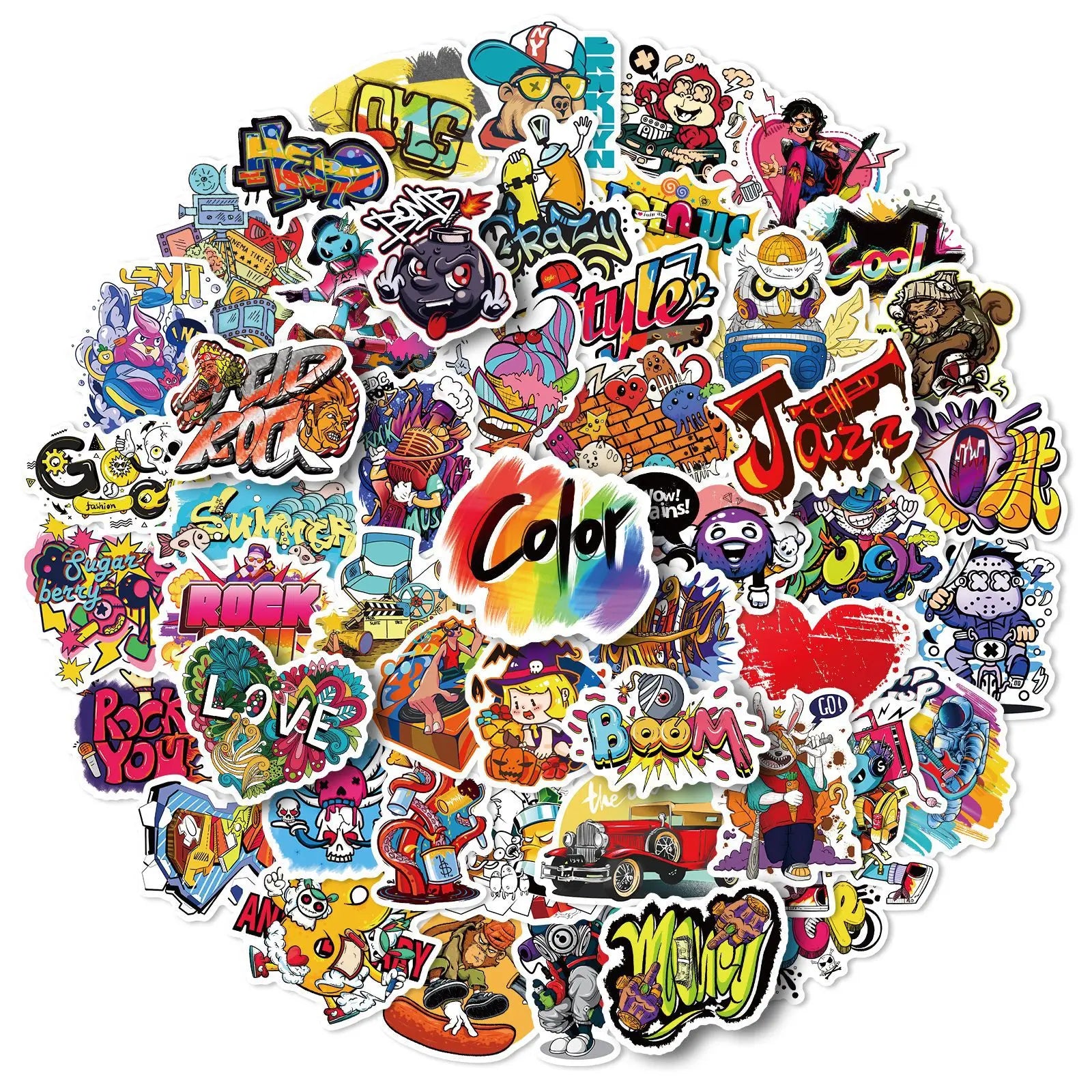 Wholesale 50Pcs Korean Street Fashion Colorful Graffiti Stickers for Teen Laptop Wall Book Waterproof Skateboard Sticker Pack