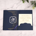 Dark Blue Tri Fold Pocket Envelope Clear Acrylic Wedding Invitation Card with QR Code RSVP