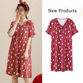 Summer Cool Fashion Milk Silk Mickey Pajamas Skirts for Women Short Sleeve V-neck Cartoon Printing Oversize Loose Night Dress
