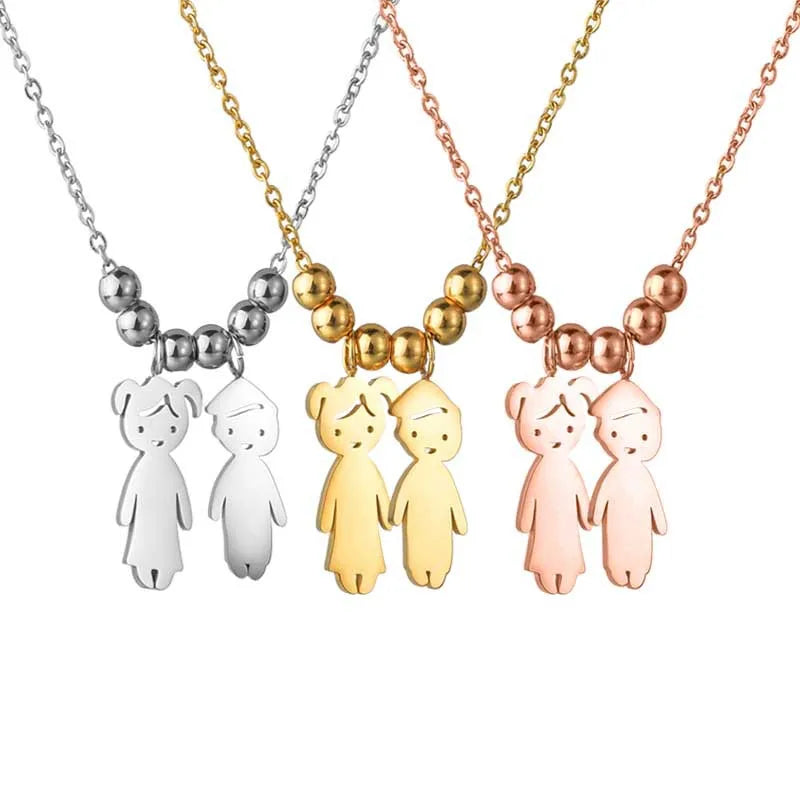 Valentines Day Engraved Name Date Beads Necklace Family Jewelry Personalized Gold Stainless Steel Boy Girl Kids Pendant Necklace