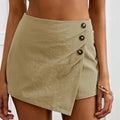 2023 Women Summer Fashion Cotton Linen Buttons Shorts Pure Color Female Casual Loose Culottes Zipper Irregular Shorts