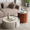 Wabi Sabi Nordic Modern Living Room Modern Luxury Sintered Stone Solid Leather Round Nesting Coffee Table with Side Table