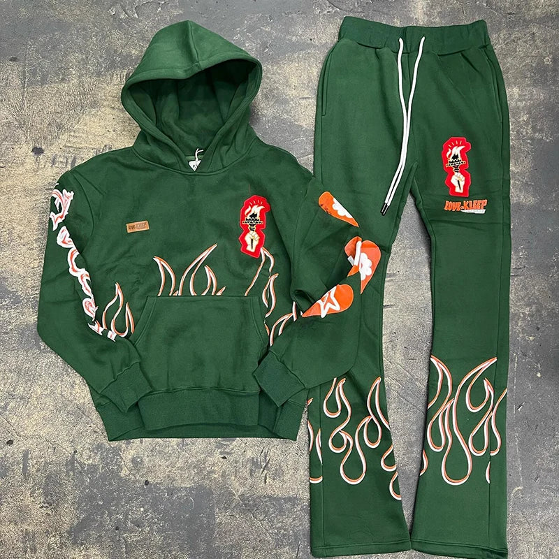 DCY Custom Clothing Manufacturers 400 Gsm TracksuitUnisex Sweat TracksuitsCustom Flared Sweatpants and Hoodie Sets