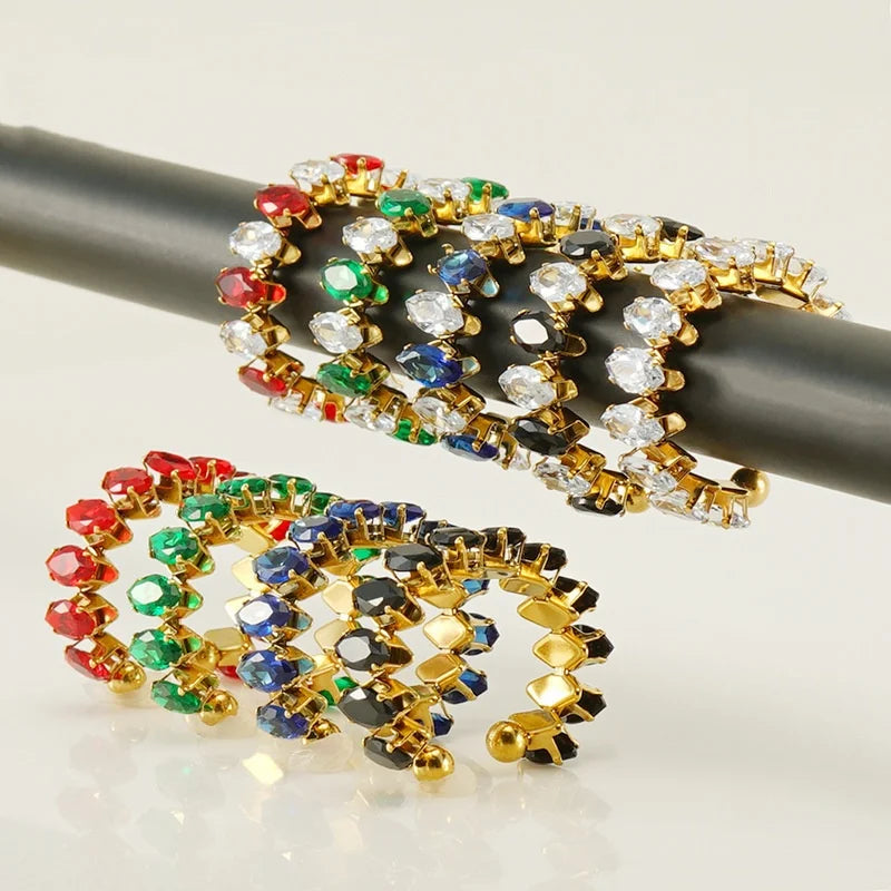 BM Hot Selling Waterproof 18k Gold Stainless Steel Open Ring Bling Gemstone Zircon Rings for Women