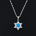 Judaica Jewish Star of David Chai Hebrew Israel Ocean Blue Fire Opal Pendant Necklace with CZ