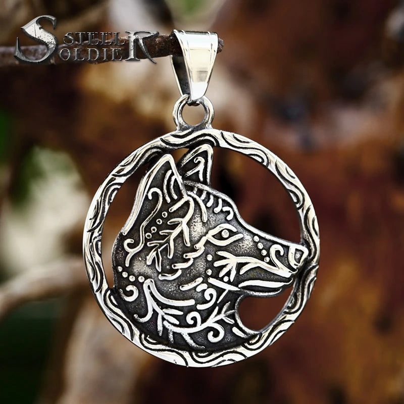 SS8-1331P New Style Viking Wolf Head Pendant Round Shape Men's Pendant 316L Stainless Steel Animal Jewelry Gift