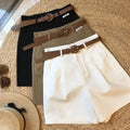 2024 Summer Slim-looking Shorts With Belt Women's Short Pants Tight Waist Elegant High Waist Pockets Wide-leg Trendy Suit Pants