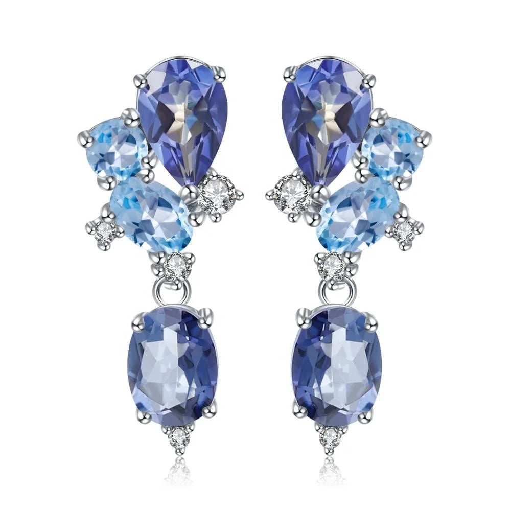 Abiding Natural Mystic Quartz Blue Topaz Fashion 925 Sterling Silver Charm Earrings Jewelry for Women