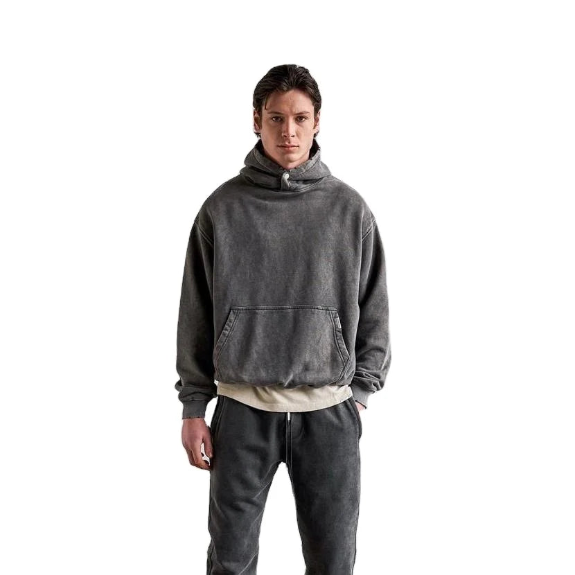 Autumn Wholesale Top-Tier Custom Acid Wash Hoodies Puff Technique Embossed Printing XL Size Solid ODM Service Fleece Hoodie