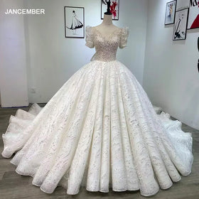 New Luxury Wedding Dress 2024 Original Design Full Beading Bridal Dress Sequined Lace Wedding Dresses With Short Sleeves Wm45