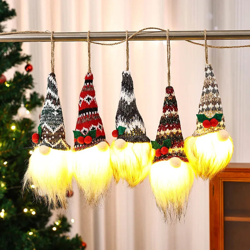 Wholesale Christmas Tree Hanging Pendant Knitted Luminous Faceless Doll Dwarf Doll for Christmas Decorations Ornaments Supplies