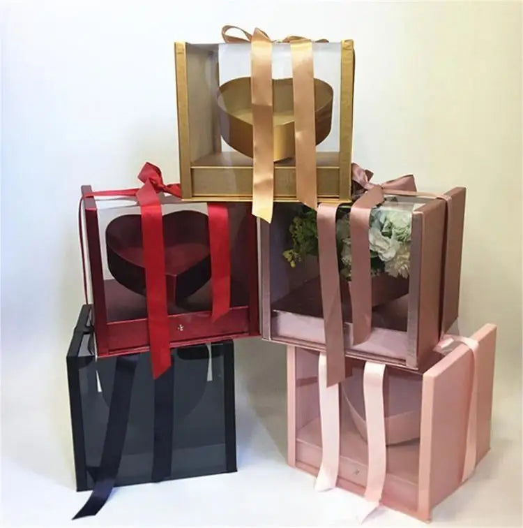 Clear Flower Box Acrylic Crystal Love Box Double Drawer Valentine's Day Surprise Rose Soap Flower Lipstick Gift Box