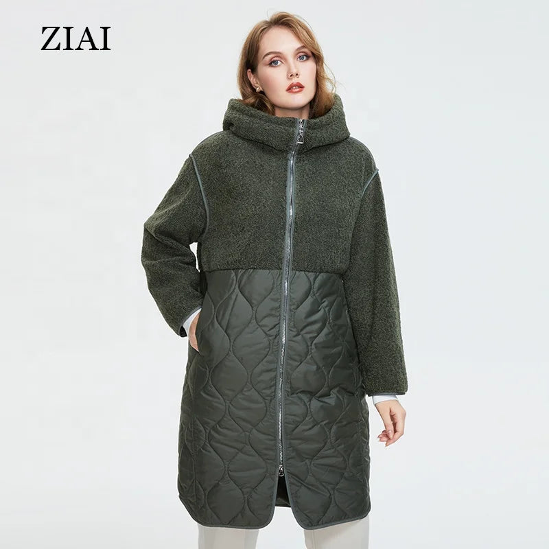 Factory Wholesale New Design Ladies Casual Cotton Padded Coat Padded Trench Coat in Light Green
