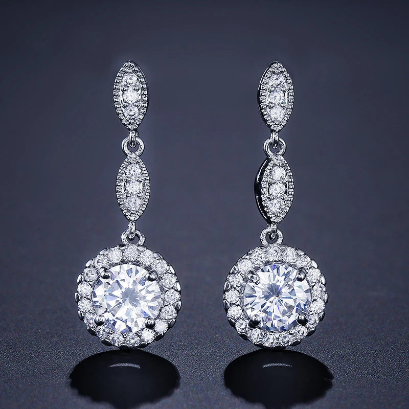 Fashionable Minimalist Geometric Round Zircon Earrings Elegant Versatile Women's Drop Earringsedding Party Jewelry