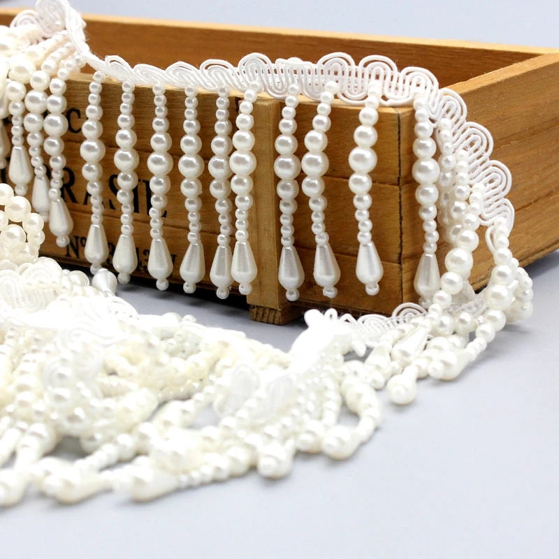 Professional  Elegant Wedding Dress Pearl Tassel Fringe Bead Chain Lass Trimming