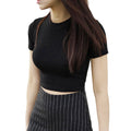 2021 Wholesale Summer Women's Crop Top Korea Design Short-Sleeve Half High Collar Solid Color Lady Casual T-shirt Made Knitted