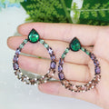 Designer Multi Color CZ Crystal Round Big Dangle Drop Women Party Earrings Bohemian Hot Trendy Accessories Earing Jewelry