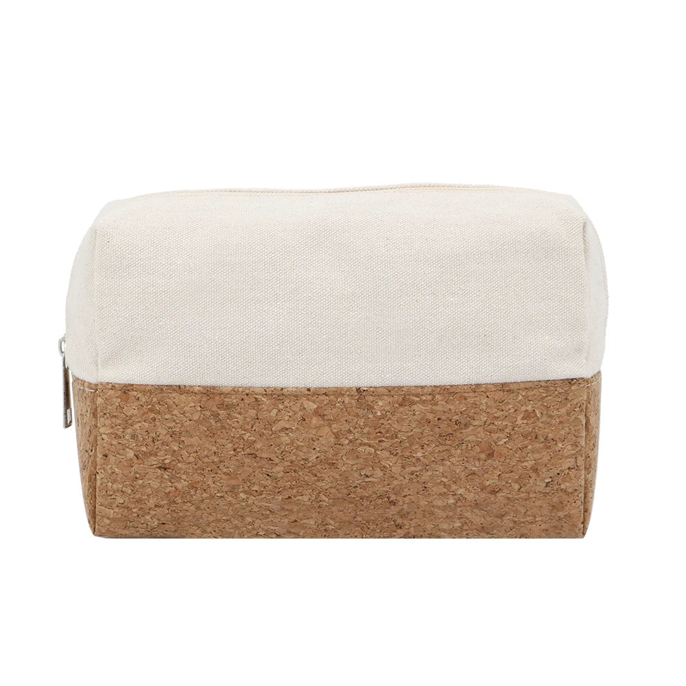 2021 New Fashion Style Cotton Canvas Cork Toiletry Cosmetic Bag Case Customized Logo Makeup Organizer Zipper Pouch Bag