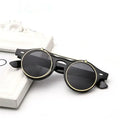 Dubery Women Men Retro Steampunk Sunglasses Double Round Gold Frame Hollow Printed Flip-Up Lens for Driving Flip-Up Style Gafas