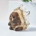 Natural White Crystal Cluster Hedgehog Figurine Clear Quartz Hand-Polished Engraved Craft for Love-Themed Decor and Souvenirs