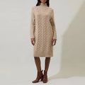 Wholesale Custom Turtleneck Cable Knit Sweater Dress Women's Long Sleeve Midi Dress