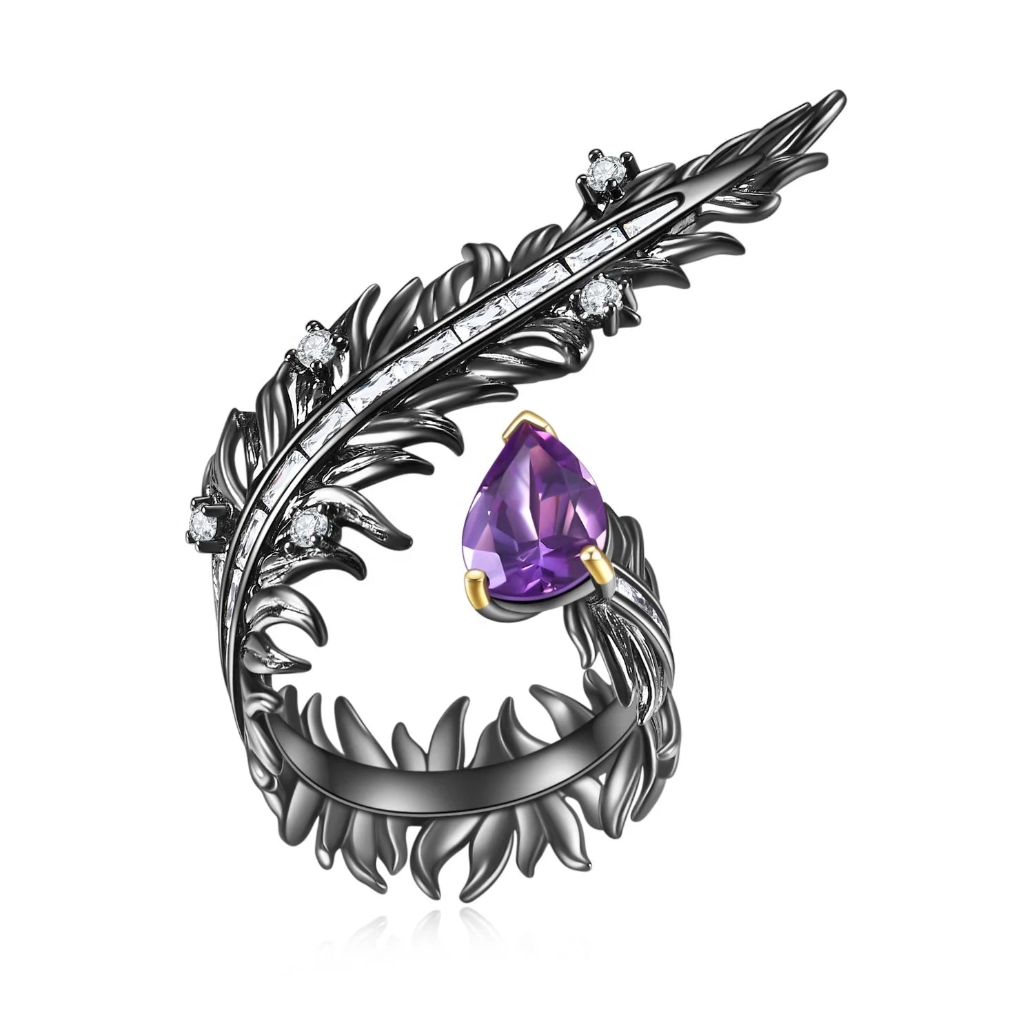 C8274 Abiding Shield New Plating Tech Oem/Odm Natural Gemstone Jewelry Black Gun Plated 925 Silver Ring