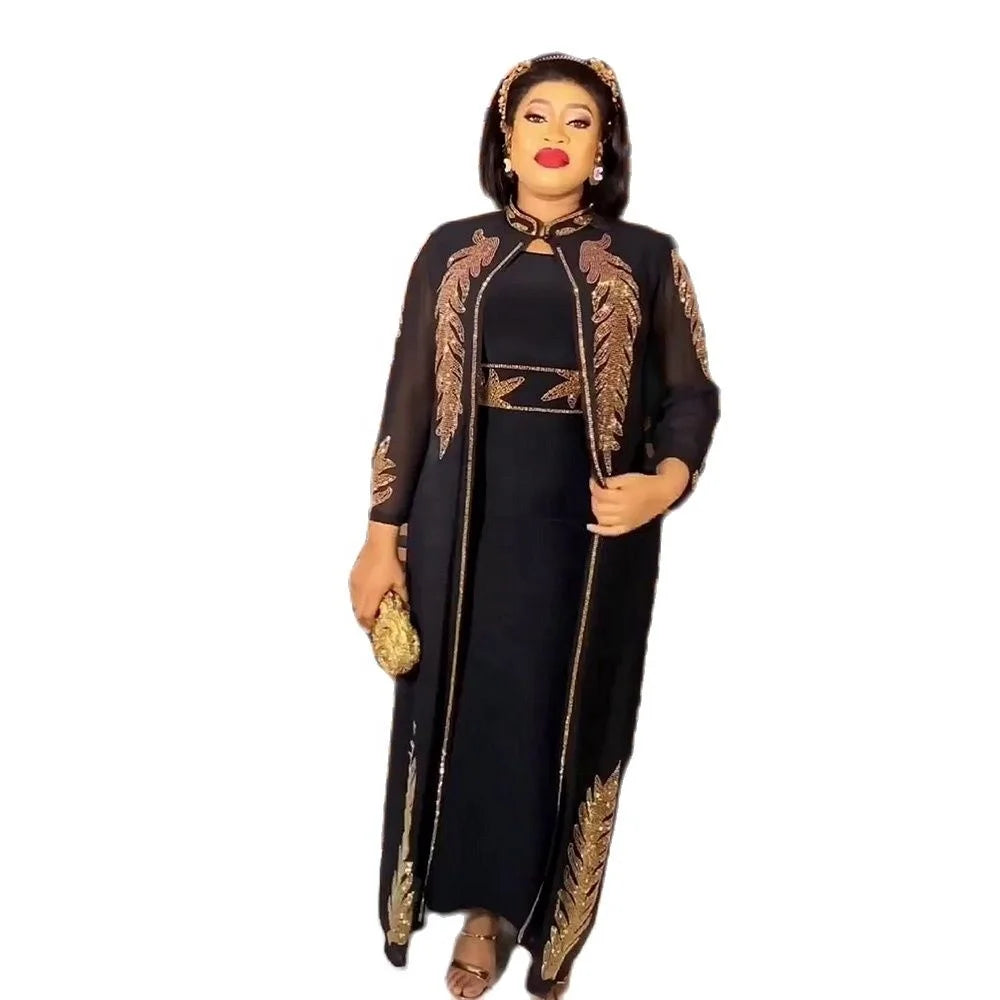 Popular Design African Party Dress rhinestone Two Piece African Dress solid Color African American Clothing